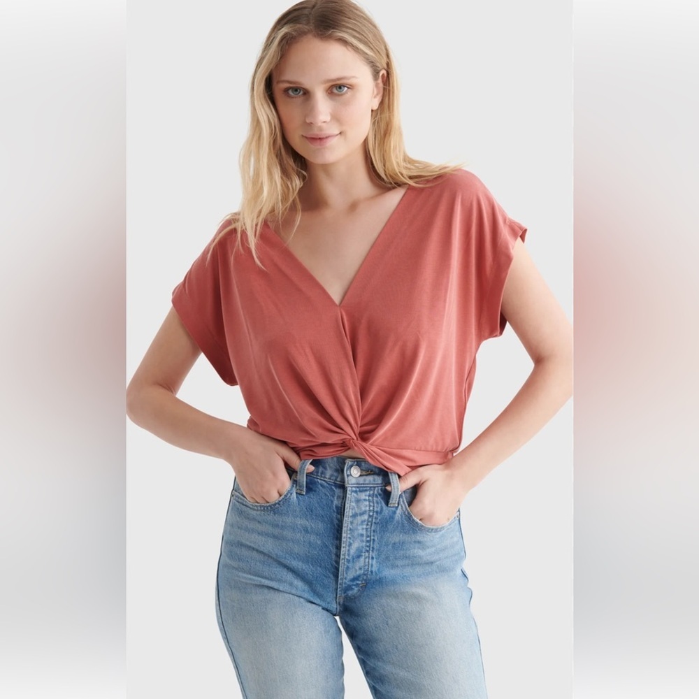 Lucky Brand Orange Cap Sleeve Tie Front Blouse. S